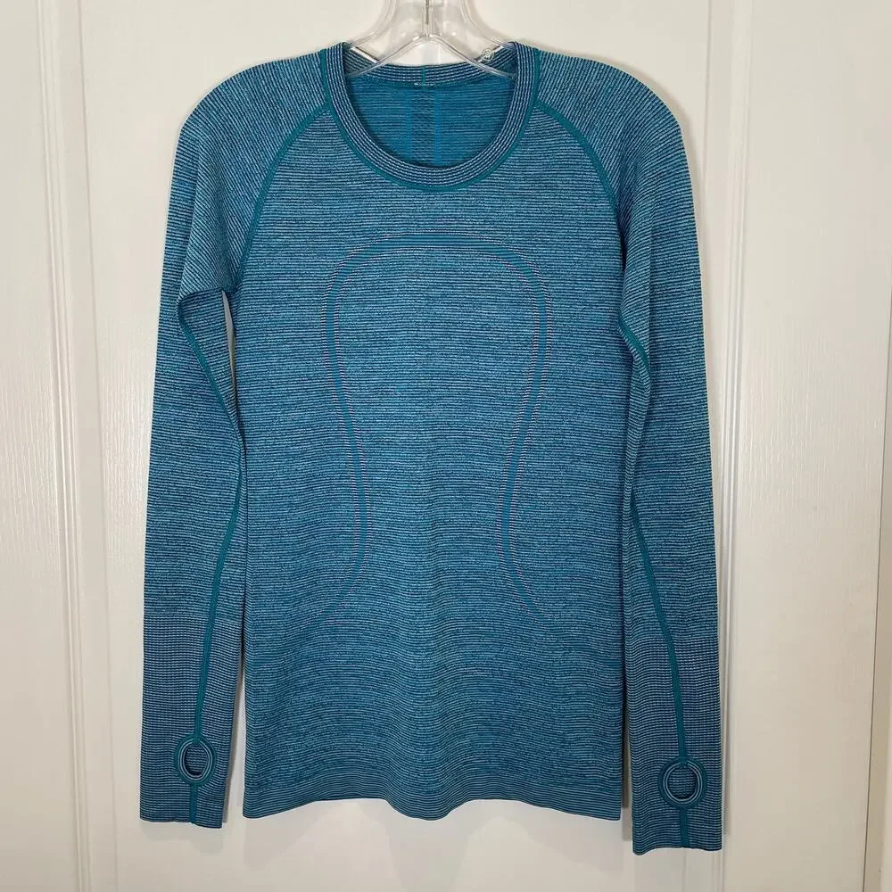 Lululemon Run Swiftly Tech Long Sleeve Crew Top in Indian Ocean Blue Black‎ 6